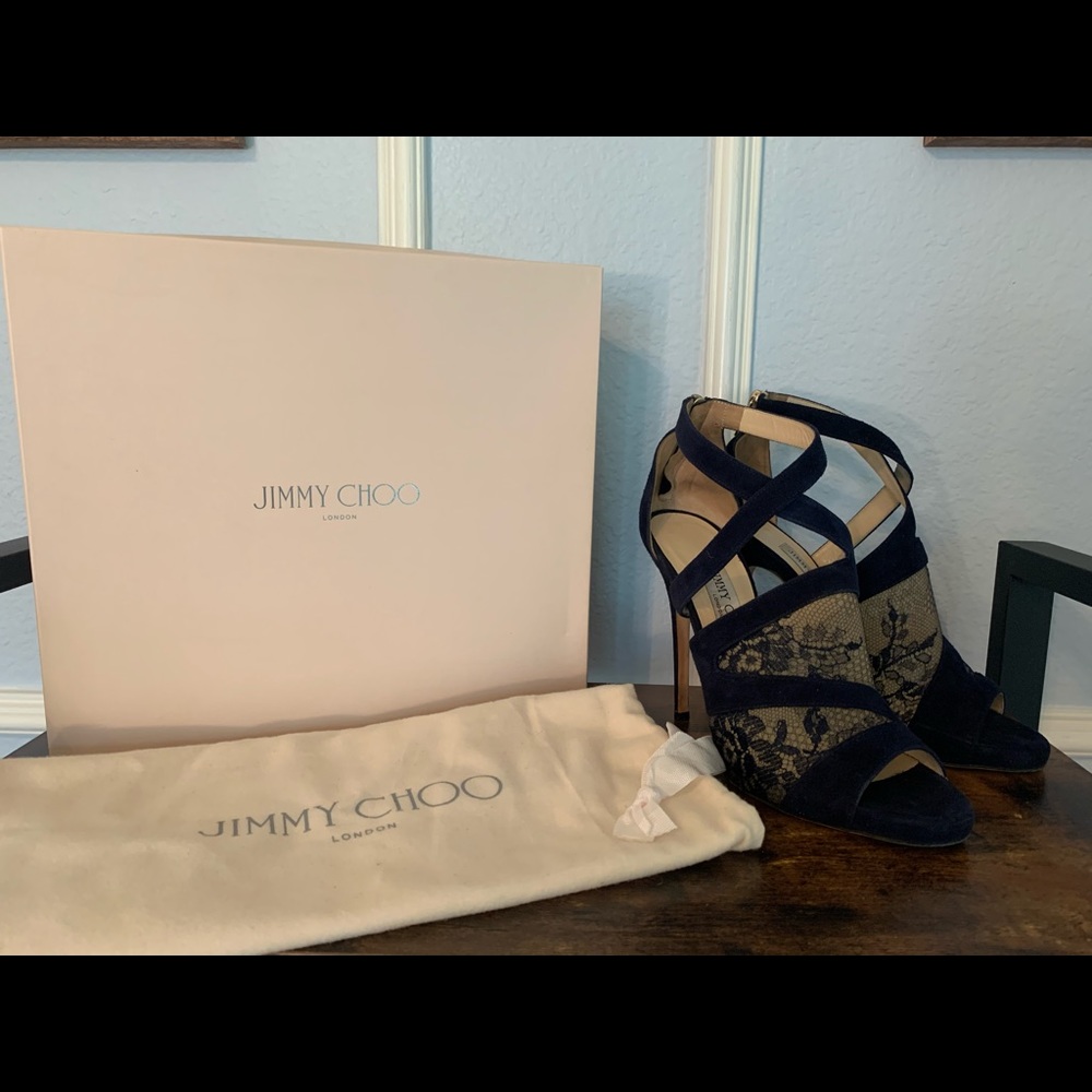 Jimmy Choo Vantage Suede & Lace Heels